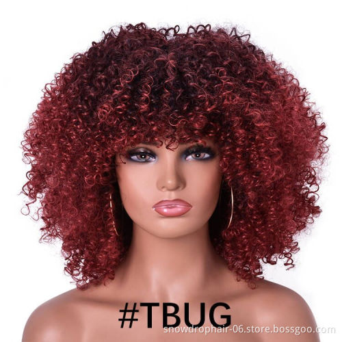 Short Hair Afro Kinky Curly Wig With Bangs Loose Synthetic Cosplay Fluffy Natural Wigs For Black Women